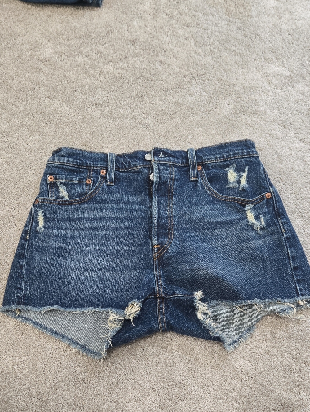 Distressed Mid-Blue Denim Cutoff Shorts